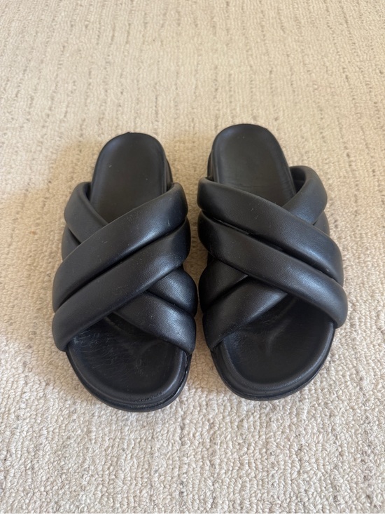 Anine Bing Shoes - Anine Bing Black Padded Cross-Strap Leather Slide Sandals